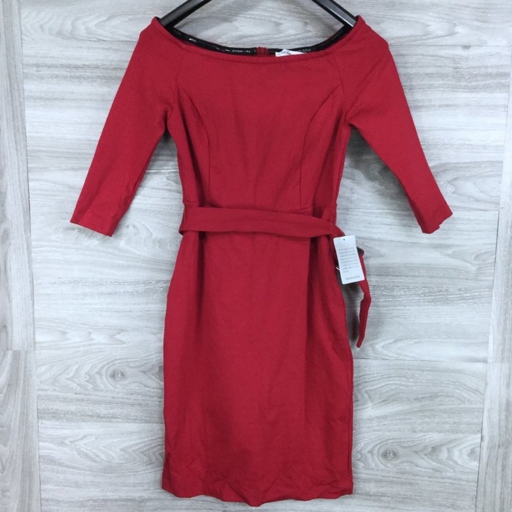 The Vanity Room Over The Shoulder 3/4 Sleeves Belted Red Dress Size Small